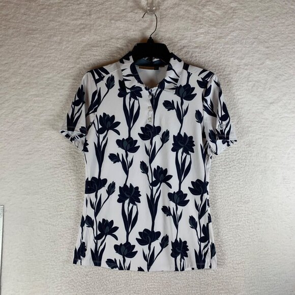 KJUS Womens Sport Fit Button Up Enya Floral Printed Polo Golf Shirt Size 38 9757 - Picture 1 of 8